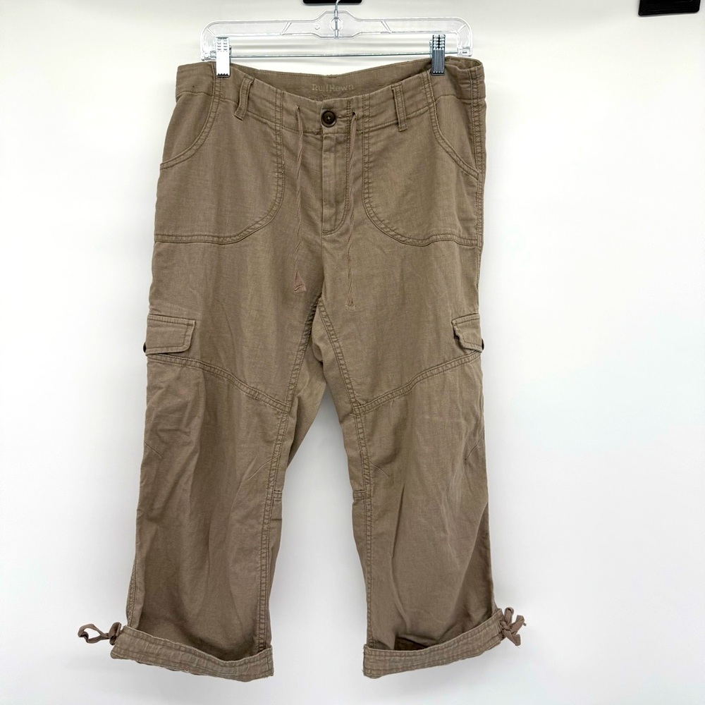 Ruff Hewn Utility Cargo Pants‎ Sz 8 Tan Linen Cotton Blend Capri Length Gorpcore - Picture 3 of 11